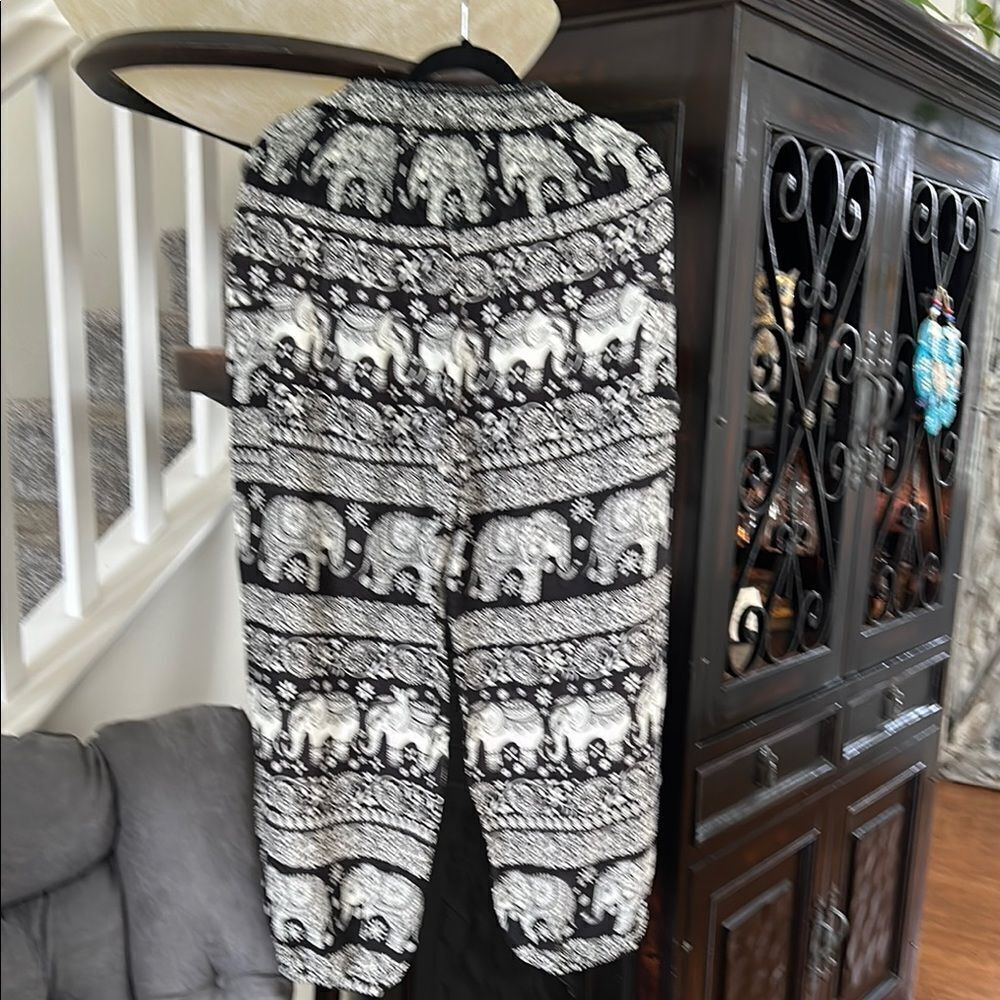 Elephant Print Black and White Women's Pants